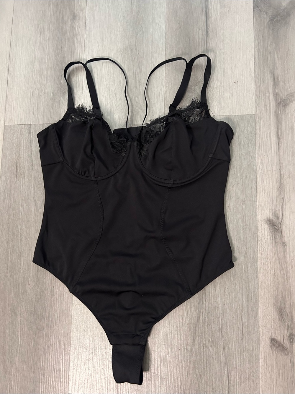 Black Lace-Trim Underwire Bodysuit